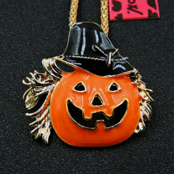 Orange Scarecrow Witch Jack-o-lantern Adjustable Necklace Brooch - Picture 9 of 10